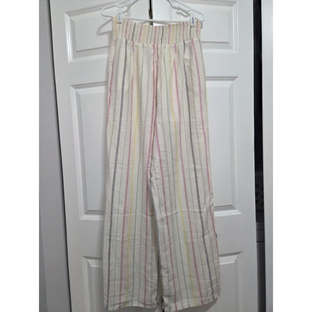 Urban Rebel Striped Cotton Pants Cream Pink Gray Blue Green Yellow Womens, Large - Picture 2 of 9